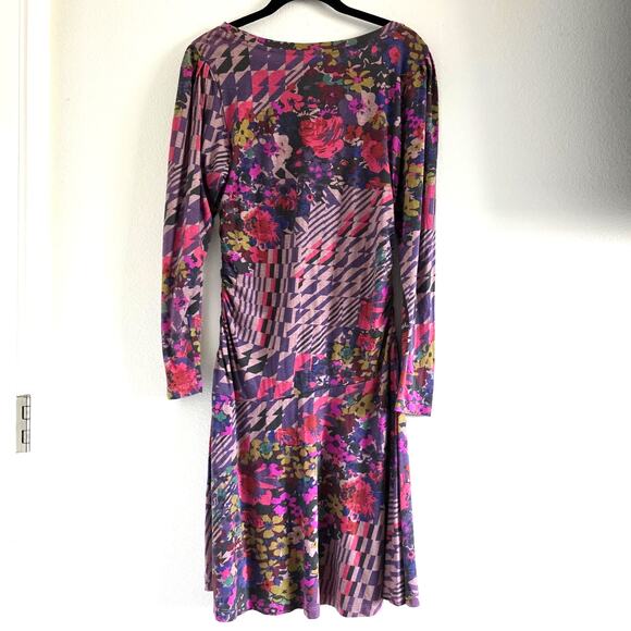 Anthropologie Daily Practice Ruched Mini Jersey Floral Print Long Sleeve Dress M - Picture 4 of 10